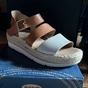 Dr. Scholl's Brown and White Platform Sandals